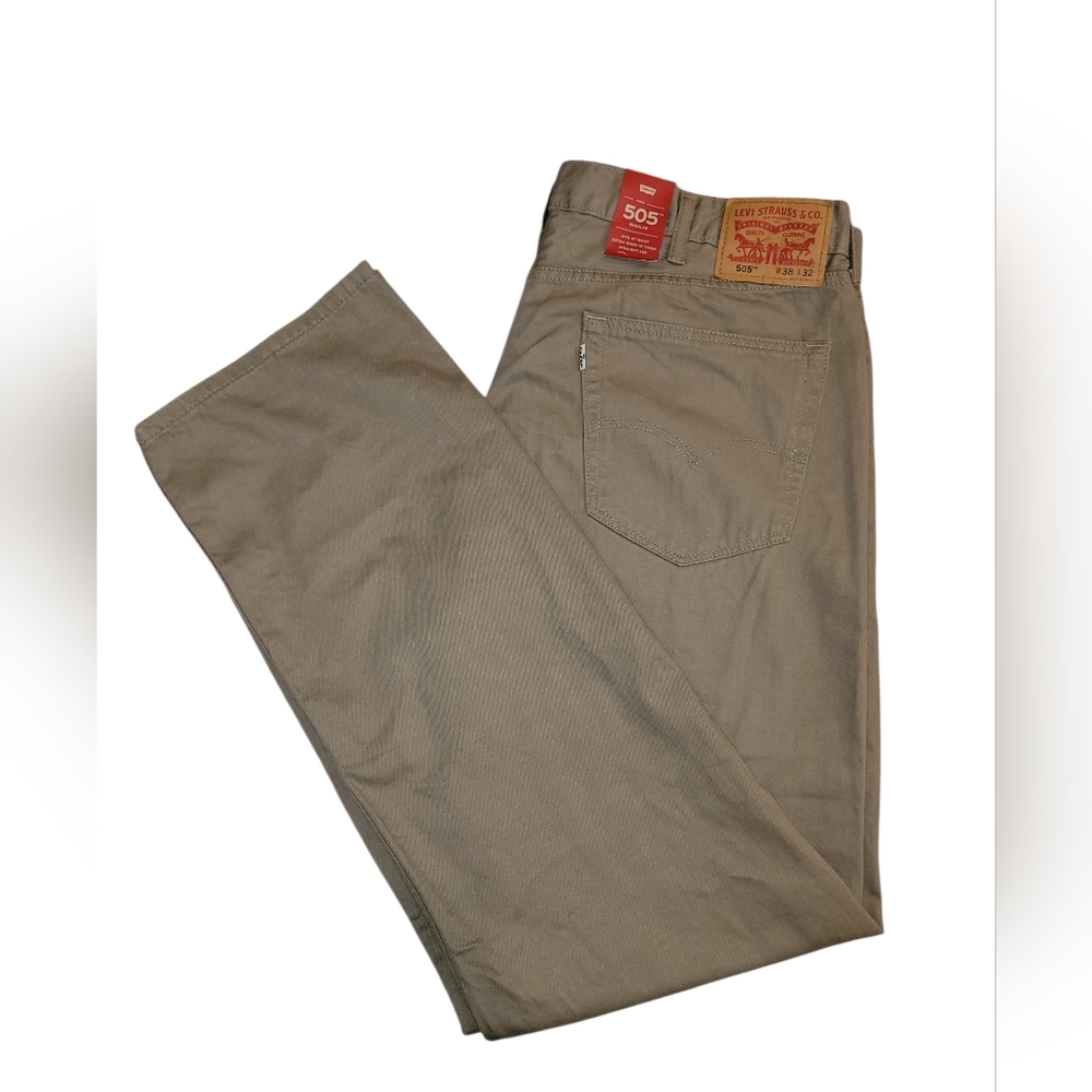Levi's 505 Jeans Pants 38X32 Mens White Tab Regular Fit Straight Leg Khaki Beige
